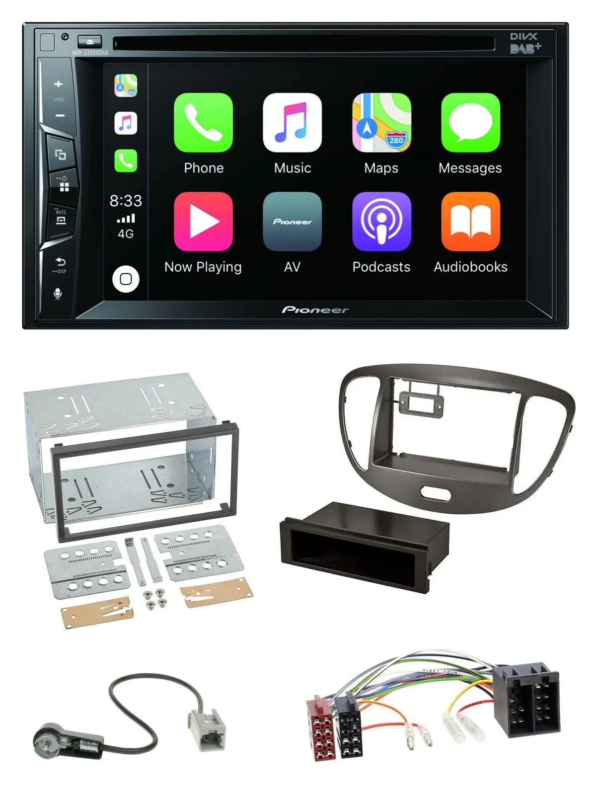 Автомагнитола Pioneer 2DIN MP3 USB DVD Bluetooth DAB для Hyundai i10 2008–2013 тёмная
