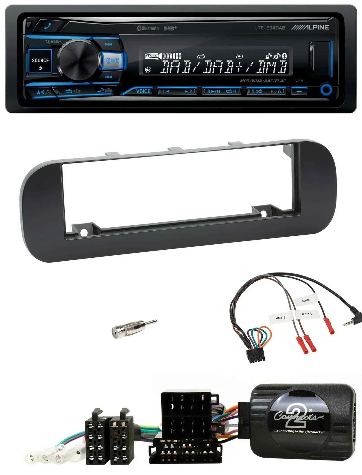 Автомагнитола для Fiat Panda 2012–2020 Alpine USB, Bluetooth, DAB, черный