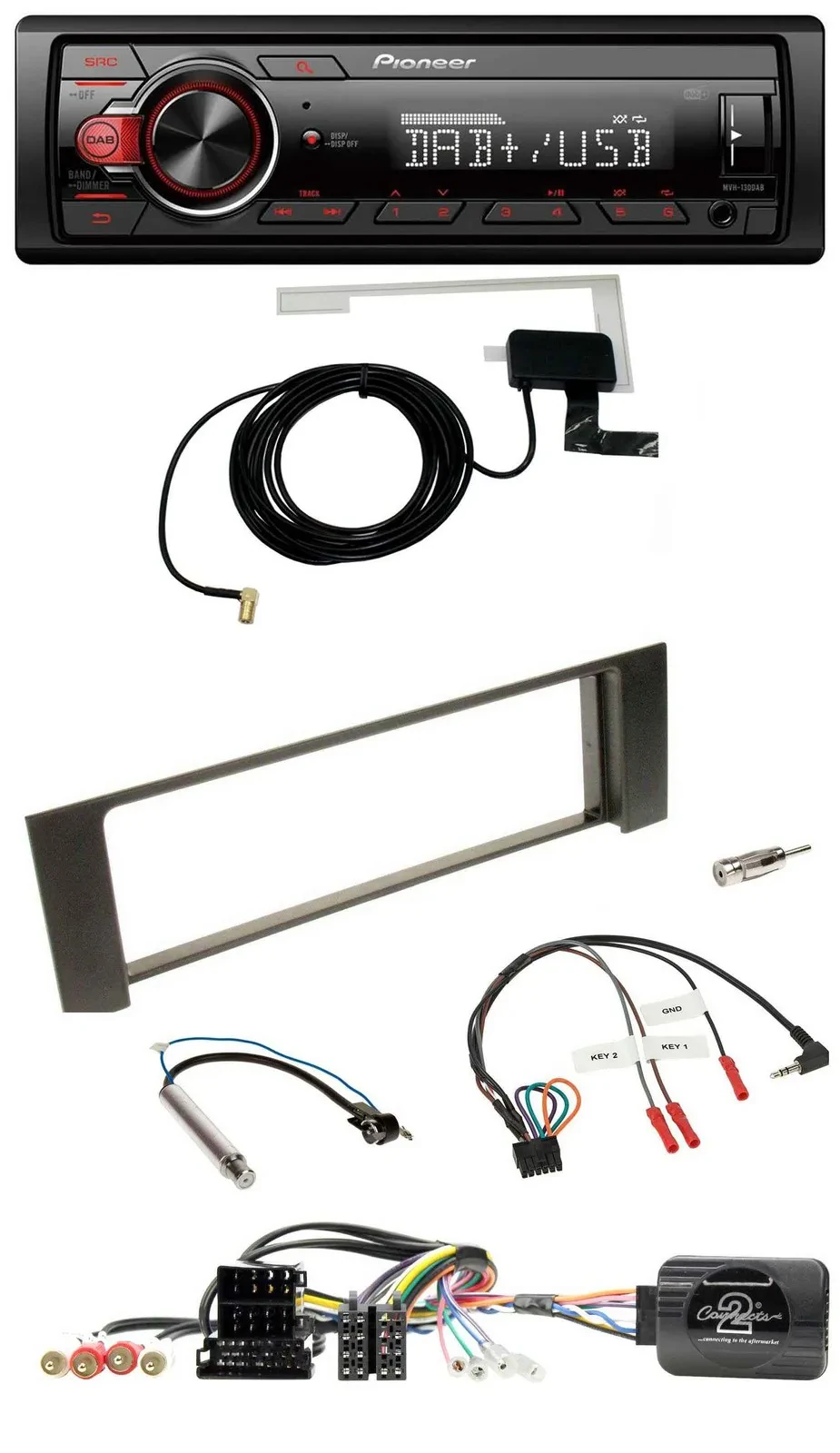 Pioneer 1DIN MP3 DAB USB Lenkrad Autoradio für Audi A4 00-09 ISO Fakra teilaktiv