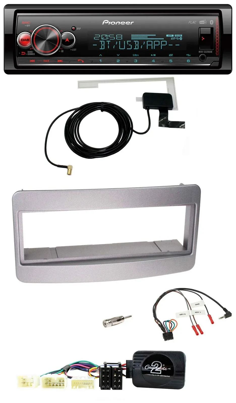Автомагнитола Pioneer Bluetooth DAB USB для Toyota RAV4 2001–2006, темно-серебристая, с поддержкой кнопок на руле