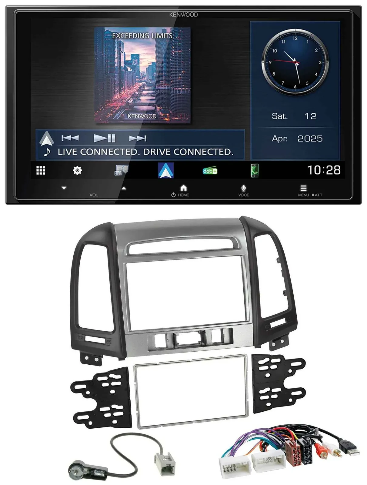 Kenwood Bluetooth 2DIN USB DAB MP3 Autoradio für Hyundai Santa Fe USB AUX 3 Scha