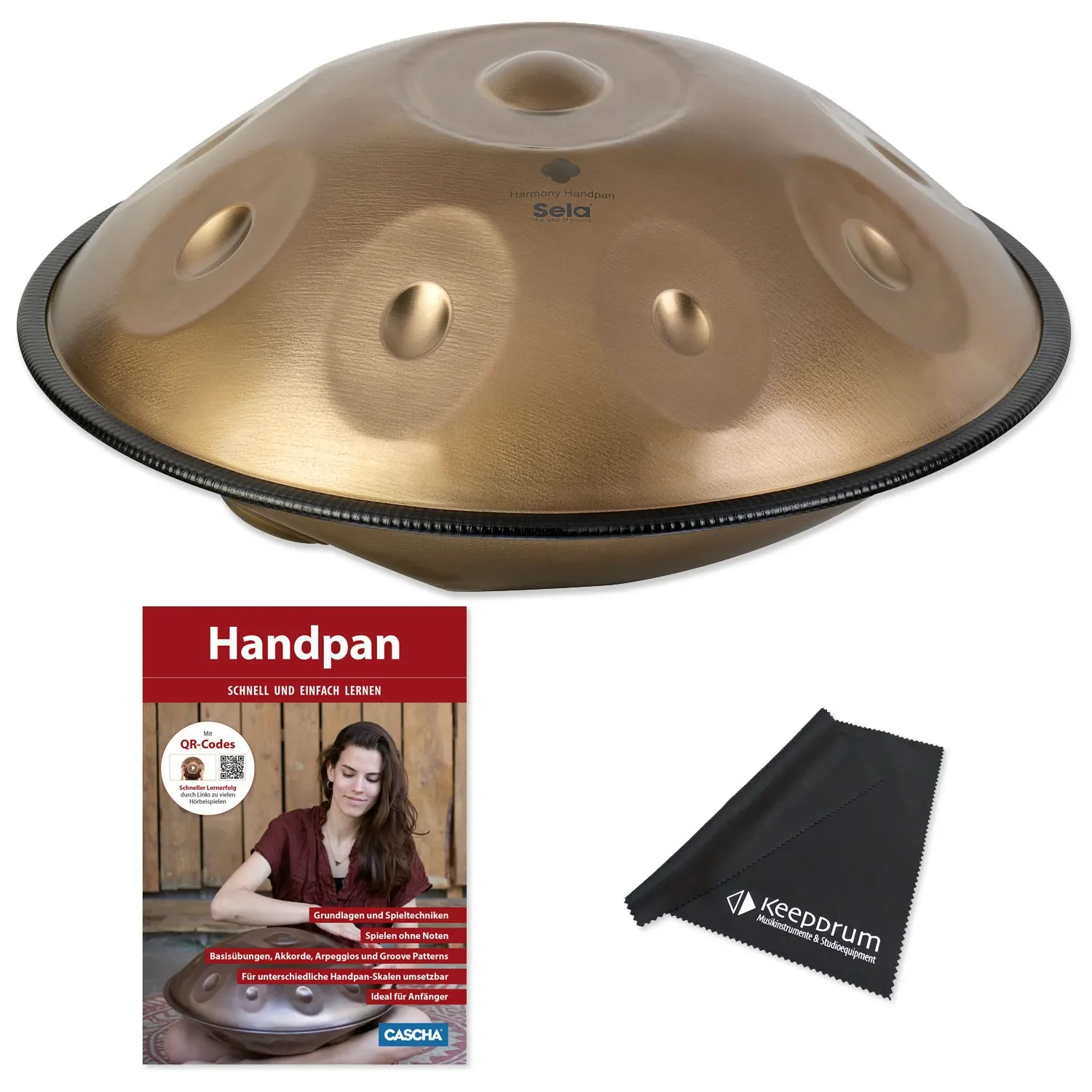 Sela SEHP203 Harmony Handpan D-Kurd Edelstahl mit Lehrbuch und Tuch