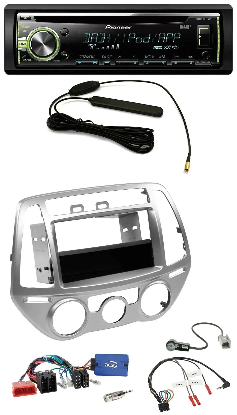 Автомагнитола Pioneer MP3, USB, CD, DAB для Hyundai i20 (2012–2014), серебристая, поддержка кнопок на руле