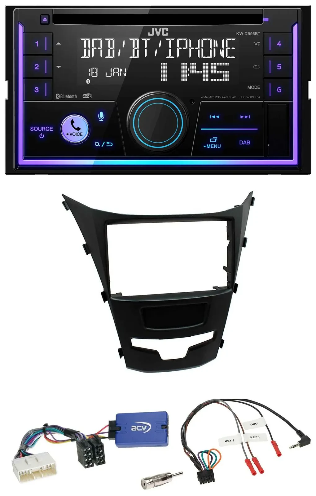 JVC Lenkrad USB 2DIN DAB Bluetooth CD Autoradio für SSangYong Korando ab 13 Tast