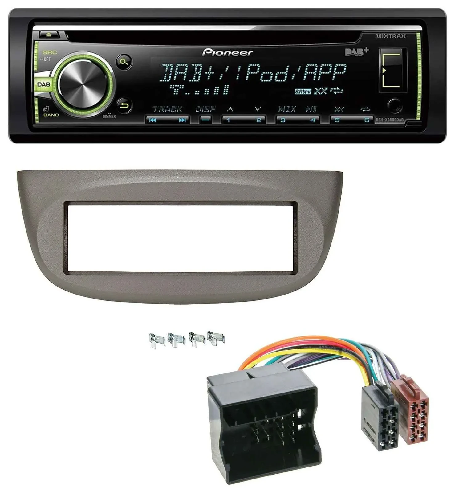 Автомагнитола Pioneer DAB, USB, MP3, AUX, CD для Renault Twingo 2007–2014 бежево-серая