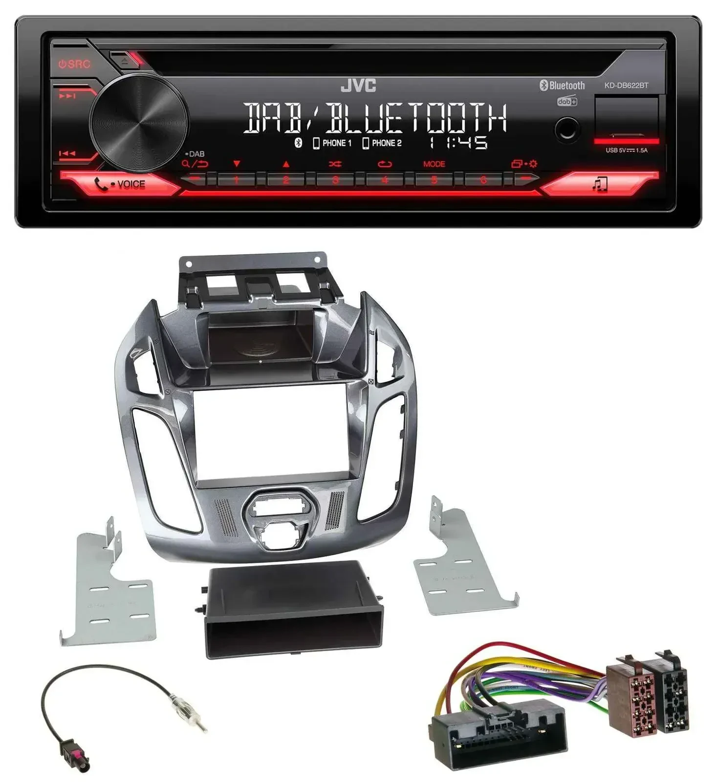 Автомагнитола JVC CD DAB USB Bluetooth MP3 для Ford Connect/Transit (2012–2018)