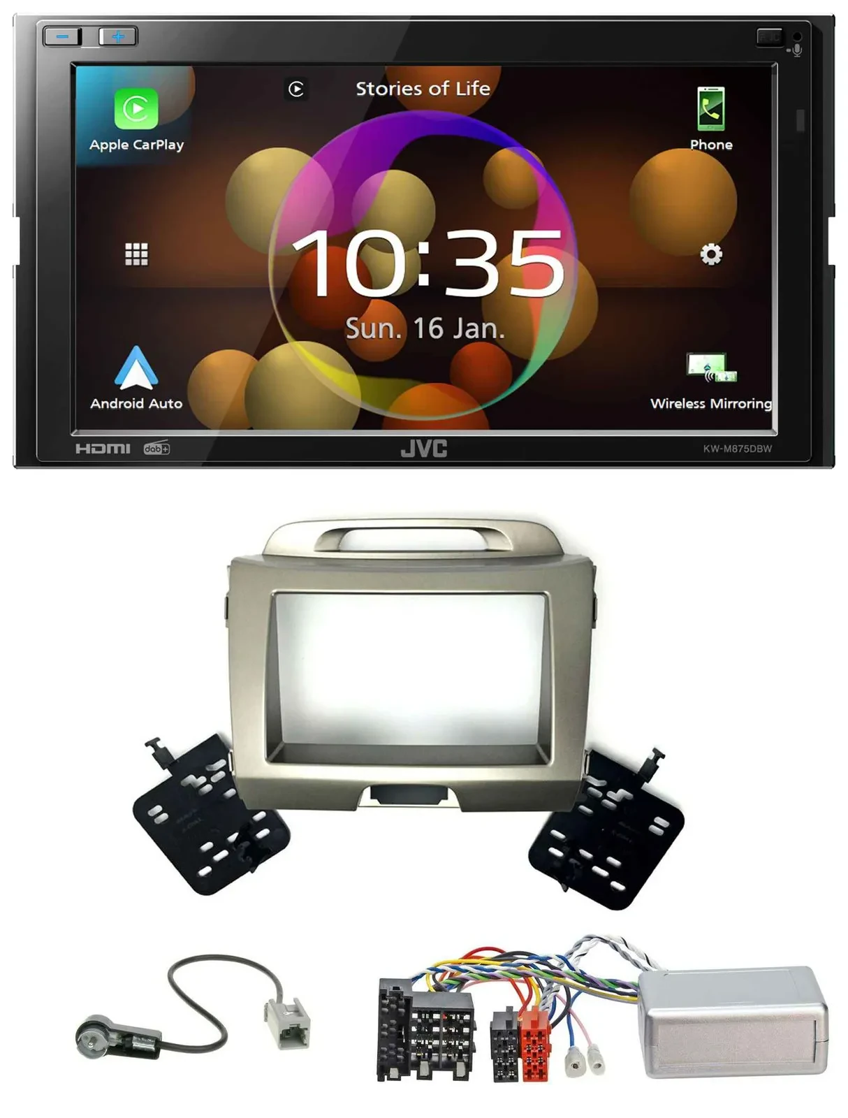 JVC DAB Lenkrad 2DIN Bluetooth USB Autoradio für Kia Sportage 3 2010-2015 silber