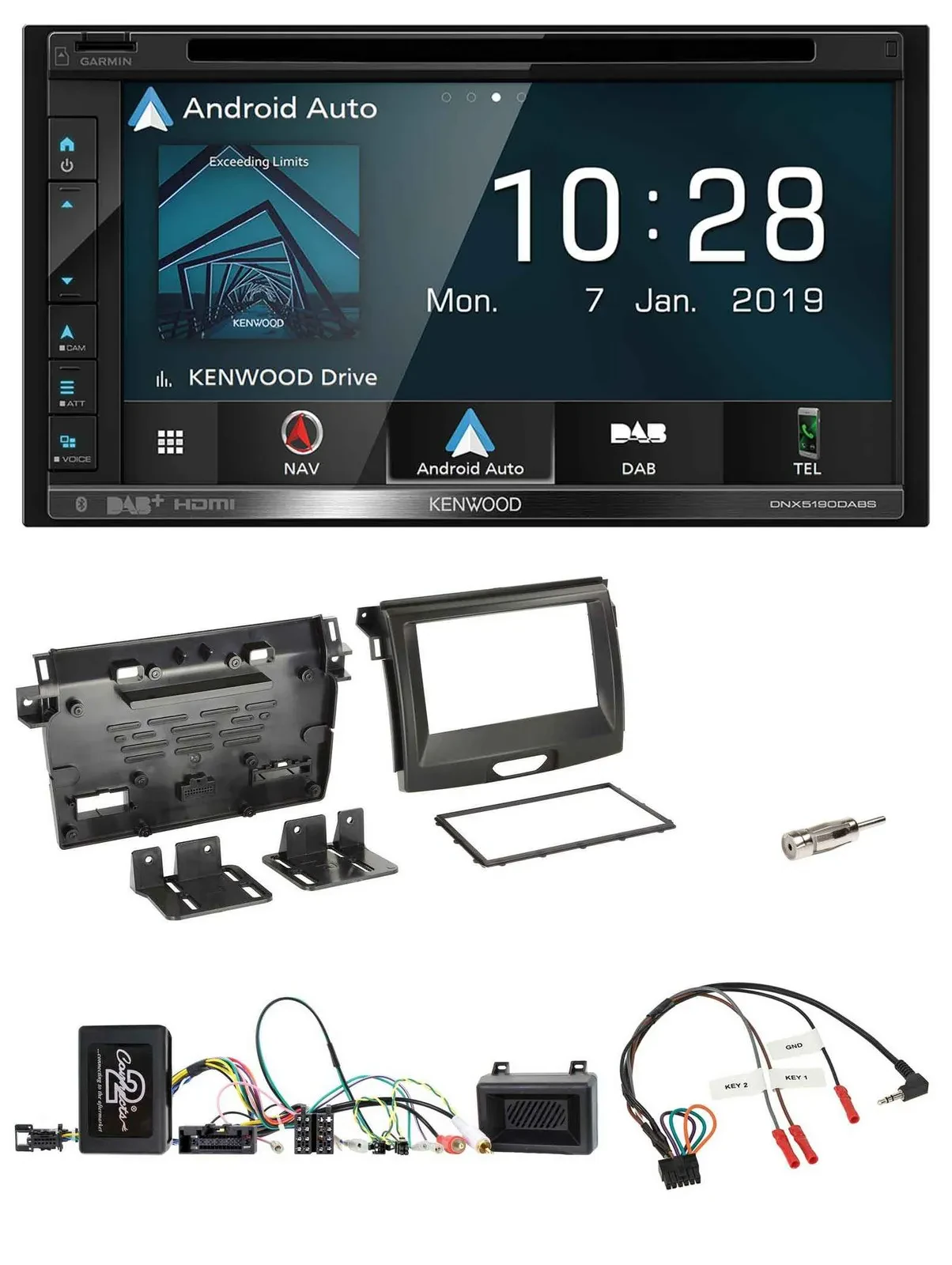 Kenwood DAB TMC USB 2DIN Lenkrad Bluetooth Navigation für Ford Ranger 2AB ab 04/