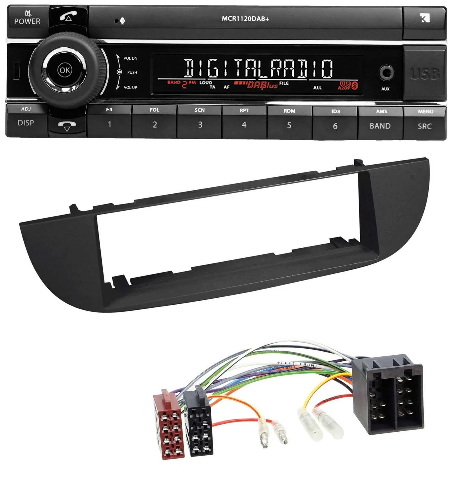 Kienzle Bluetooth MP3 USB DAB Autoradio für Fiat 500 (ab 2007) - schwarz