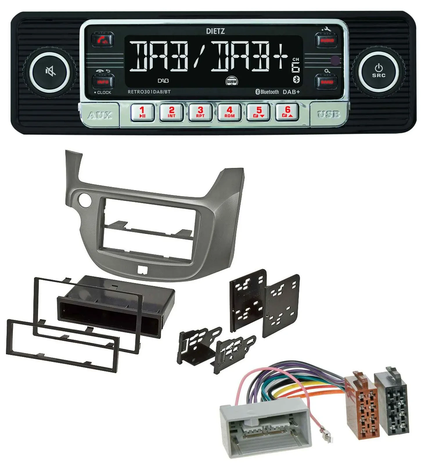 Автомагнитола для Honda Jazz (с 2009) Dietz USB, DAB, MP3, Bluetooth, серебристая