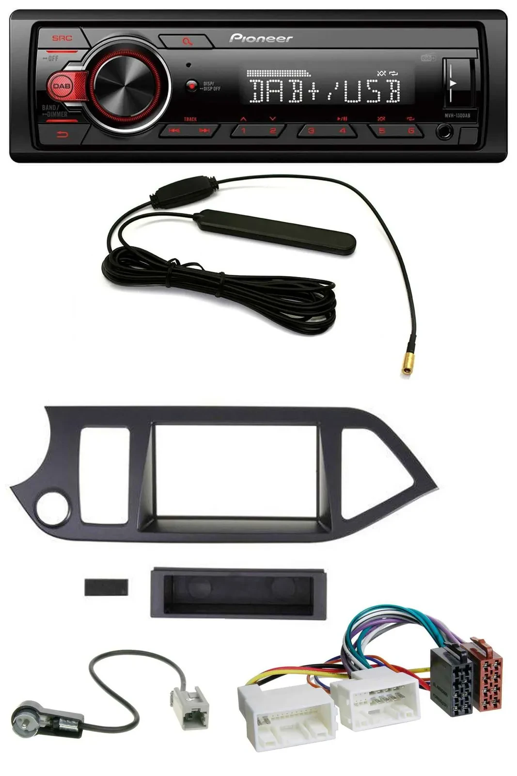 Автомагнитола Pioneer 1DIN, MP3, DAB, AUX, USB для Kia Picanto (с 2011), поддержка Start-Stop
