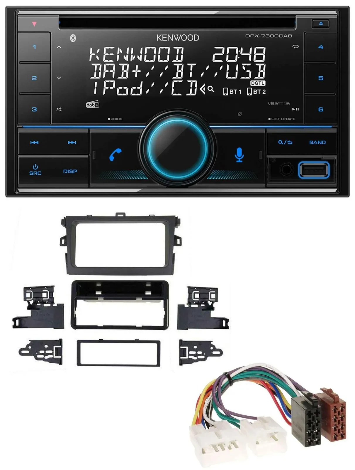 Автомагнитола для Toyota Corolla 2009–2013 Kenwood 2 DIN, CD, DAB, USB, MP3, Bluetooth, серебристая