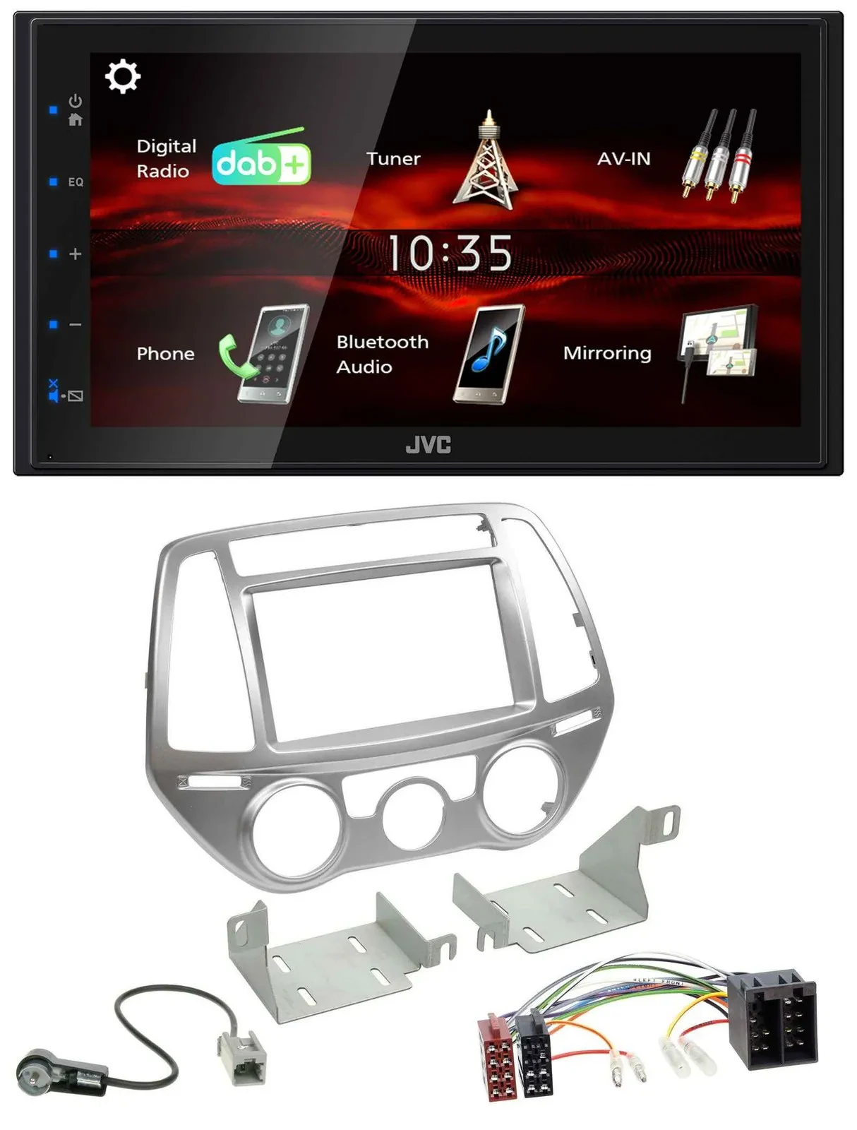 Автомагнитола JVC 2DIN, USB, Bluetooth, MP3, DAB для Hyundai i20 (2012–2014, ручной климат)