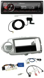 Автомагнитола Pioneer 1DIN MP3 DAB USB для Toyota Yaris 2011–2014 серебристая с поддержкой управления на руле
