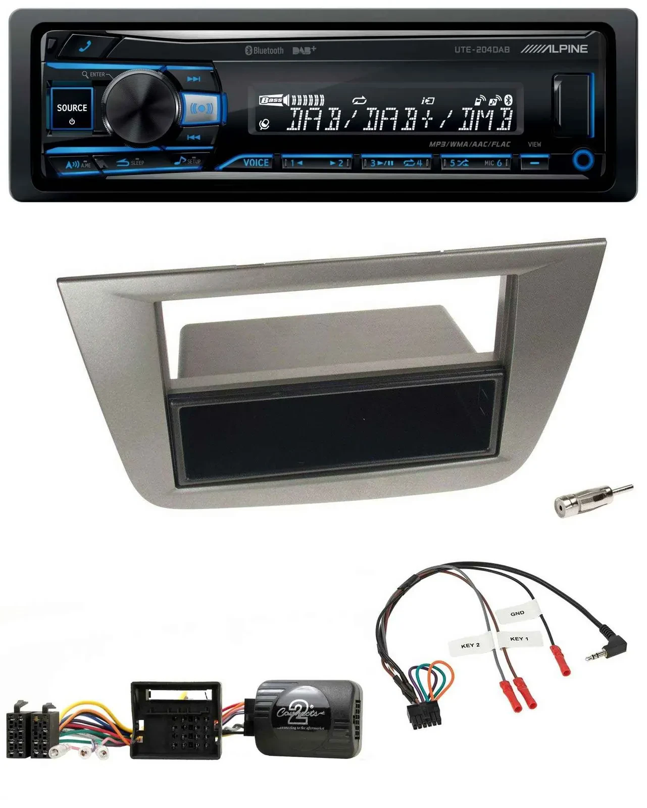 Автомагнитола для Seat Toledo/Altea (2004–2009) Alpine USB, Bluetooth, DAB, управление с руля, антрацит