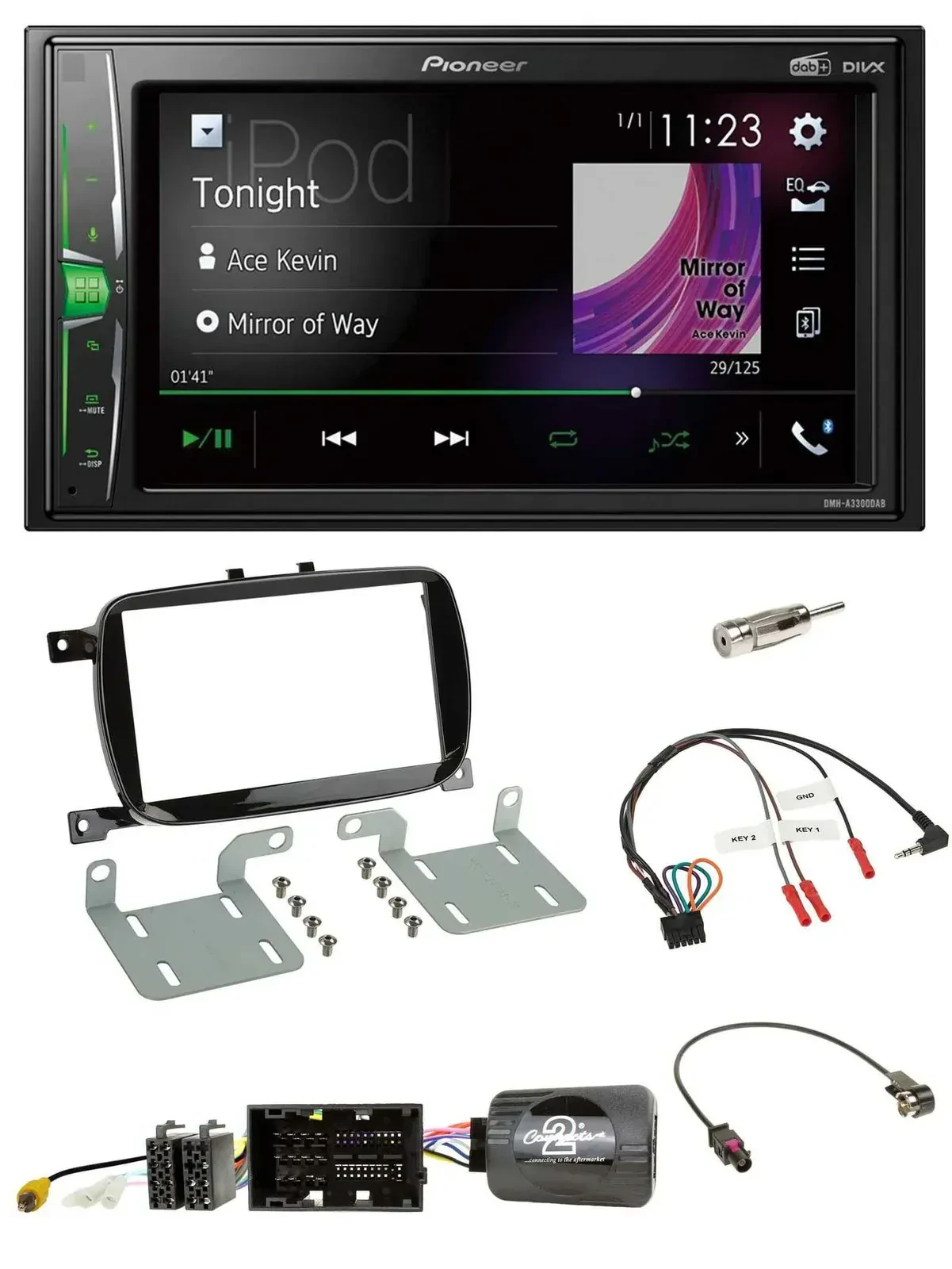 Автомагнитола для Fiat 500X (с 2016, рестайлинг) Pioneer 2-DIN, DAB, USB, Bluetooth, поддержка управления на руле