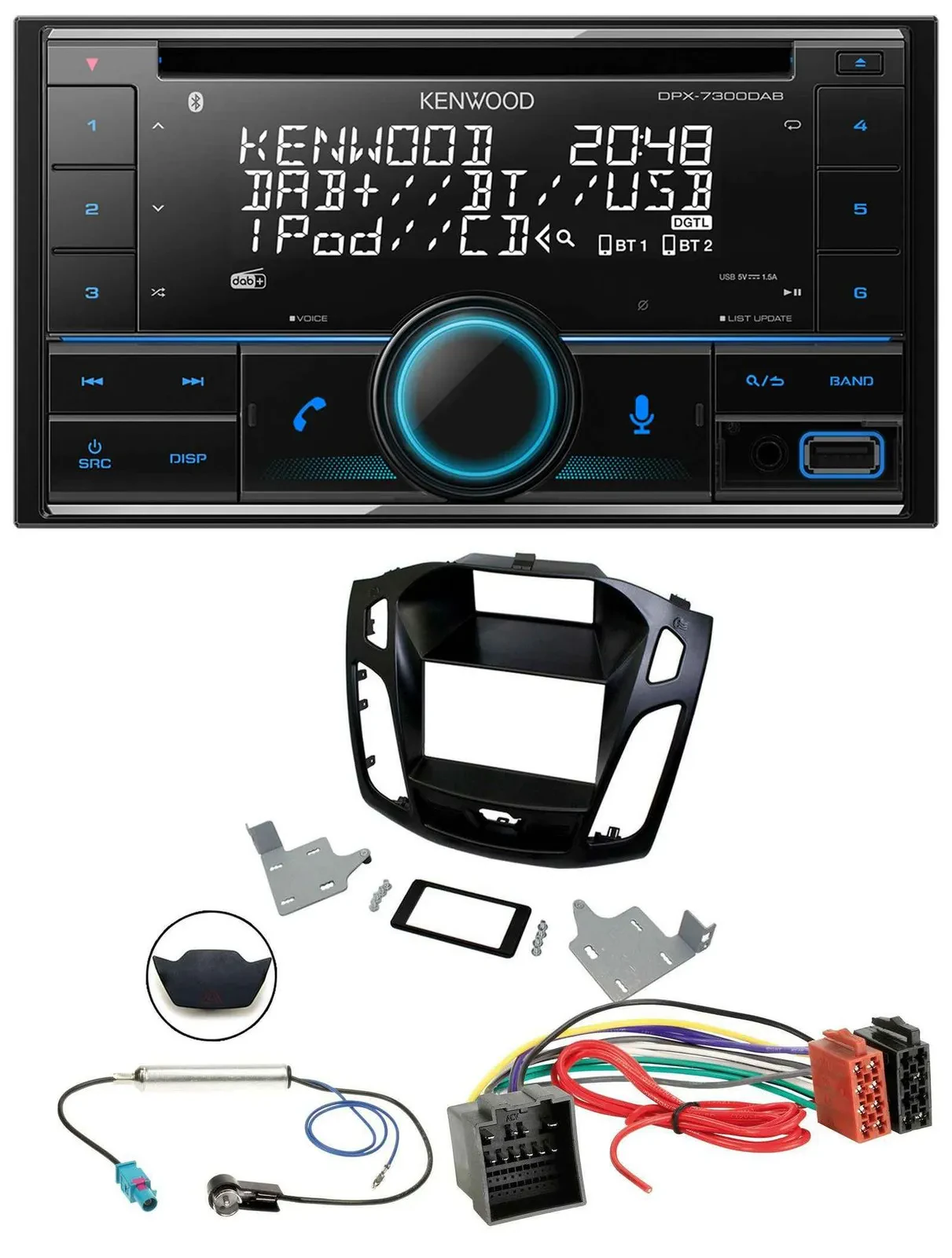 Kenwood CD 2DIN DAB USB MP3 Bluetooth Autoradio für Ford Focus ab 2018 schwarz