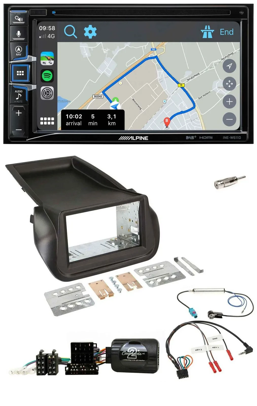Alpine DAB TMC Bluetooth 2DIN USB Lenkrad Navigation für Citroen Nemo Peugeot Bi