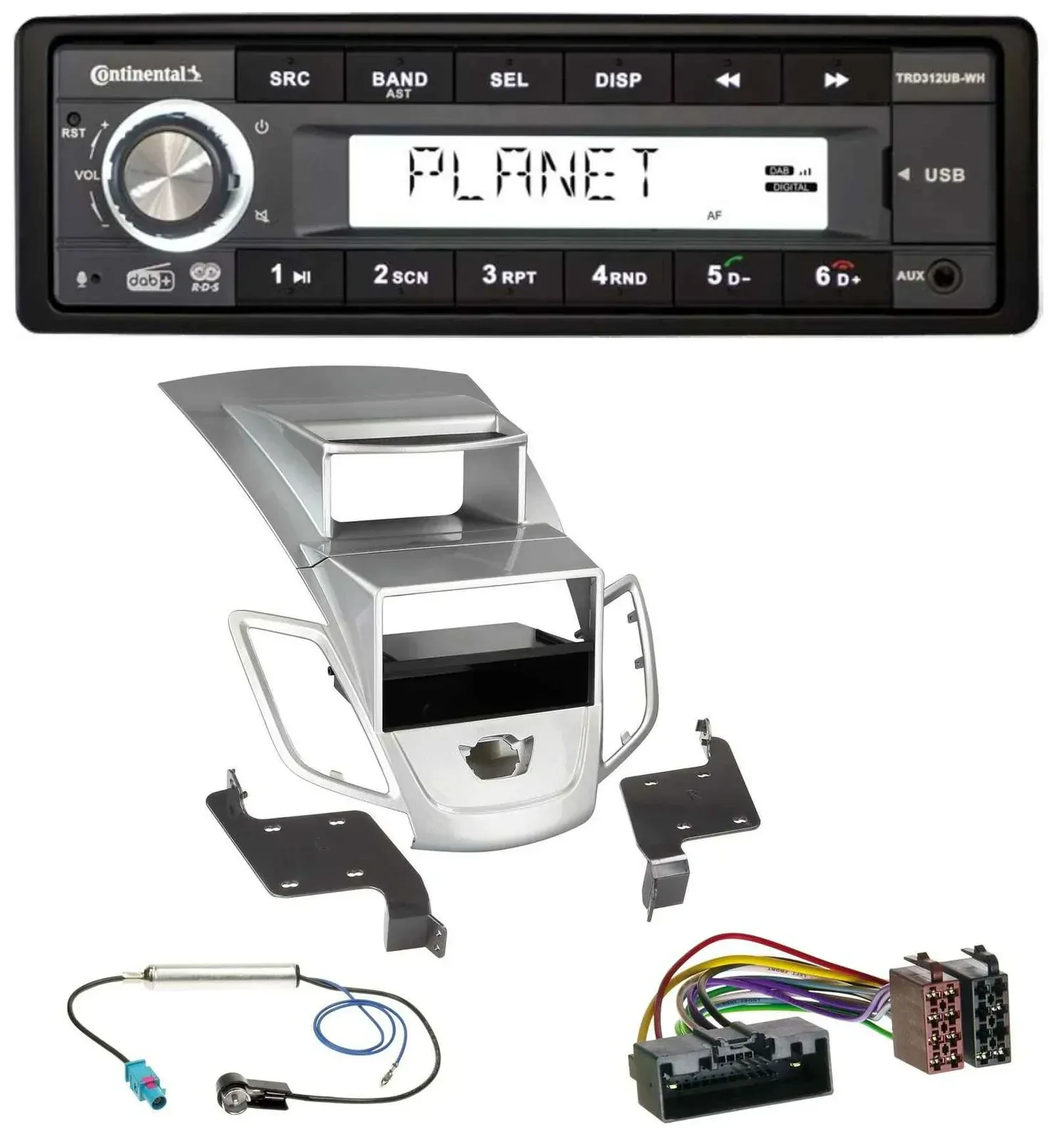 Continental USB 1DIN AUX DAB MP3 Autoradio für Ford Fiesta Display 10-17 silber