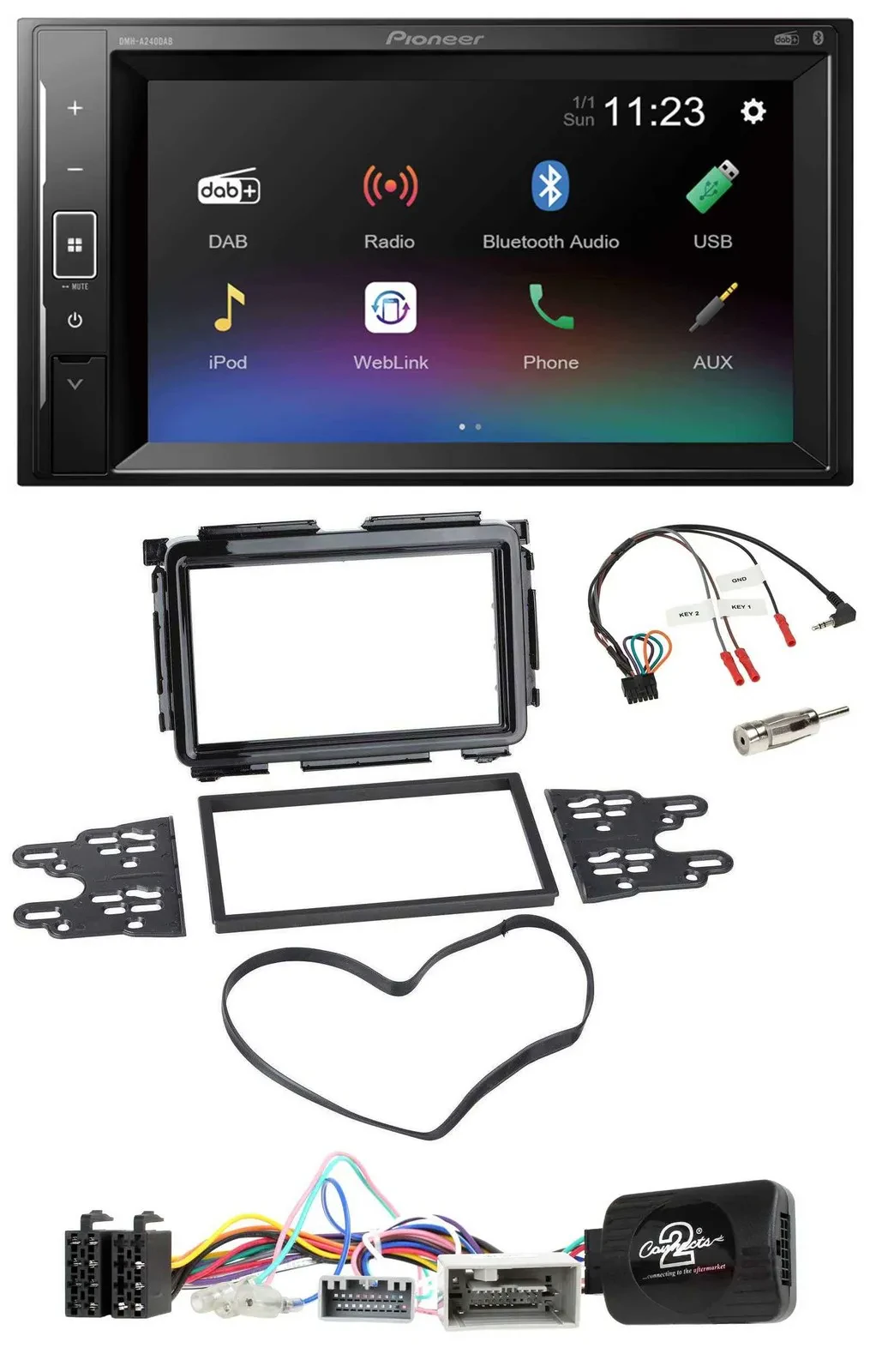 Pioneer DAB Lenkrad 2DIN Bluetooth USB Autoradio für Honda HR-V RU ab 2015 schwa