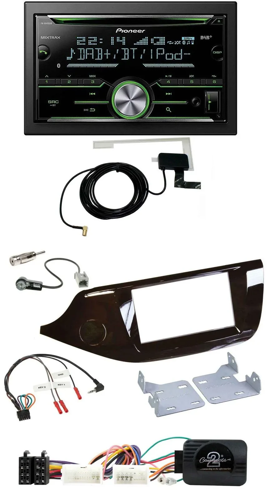 Автомагнитола Pioneer 2-DIN, CD, USB, Bluetooth, DAB, поддержка управления с руля, для Kia Ceed (с 2012), глянцевый