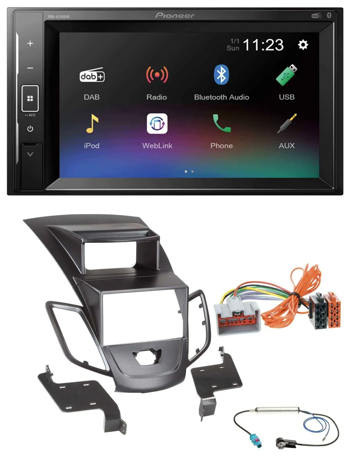 Pioneer DAB MP3 2DIN Bluetooth USB Autoradio für Ford Fiesta 08-10 Display schwa