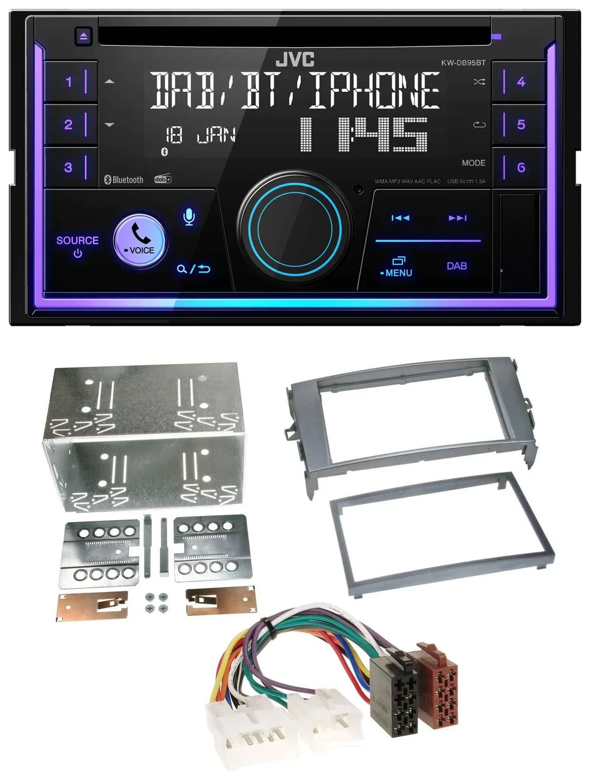 Автомагнитола JVC 2 DIN DAB Bluetooth CD USB для Toyota Auris 2007–2012 антрацит-серый