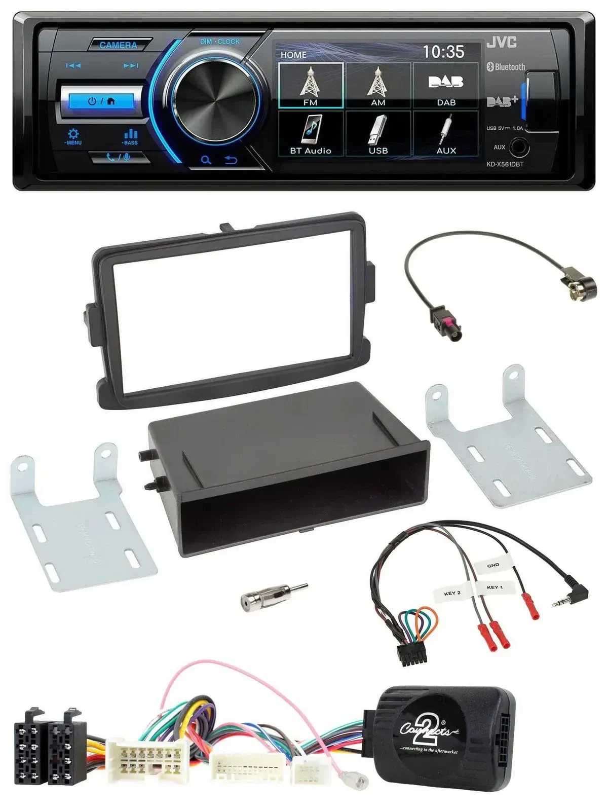 Автомагнитола JVC Bluetooth, USB, DAB, черная, для Dacia Logan/Sandero (с 2012)