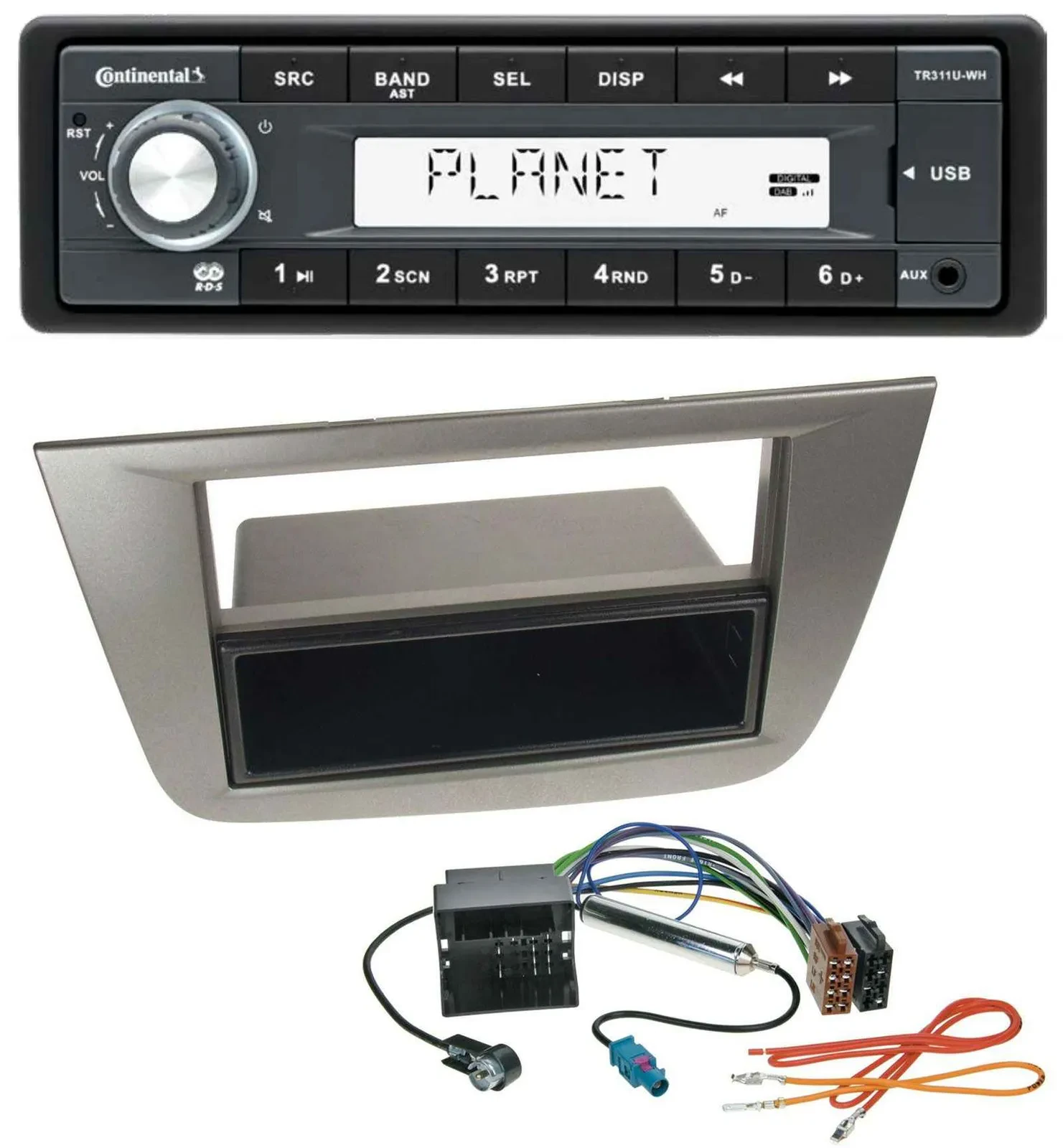 Continental USB MP3 AUX 1DIN Autoradio für Seat Altea Toledo ab 05 Anthrazit-met