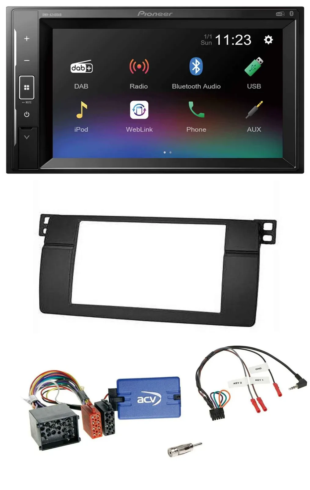 Автомагнитола Pioneer 2DIN, DAB, Bluetooth, USB, для BMW 3 Series E46 (2000–2006), совместима с кнопками на руле