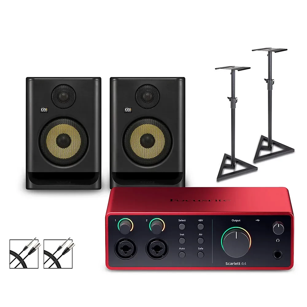 Focusrite 4i4 Gen4 with KRK ROKIT G5 Studio Monitor Pair w/Stands/Cables ROKIT 5
