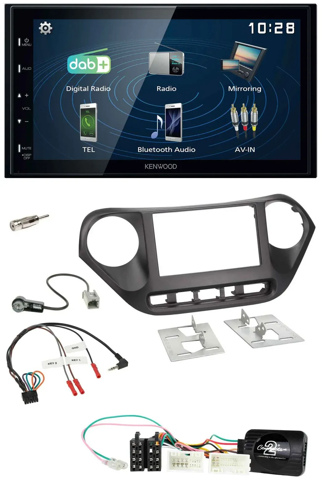 Автомагнитола для Hyundai i10 Kenwood 2DIN, Bluetooth, USB, DAB, поддержка управления с руля