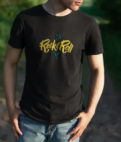 Футболка Popmerch MBL139 "Yellow Rock & Roll" черная, мужская, размер L