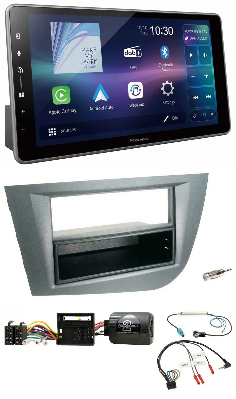 Pioneer Bluetooth USB DAB Lenkrad Autoradio für Seat Leon 2005-2010 dunkelgrau m