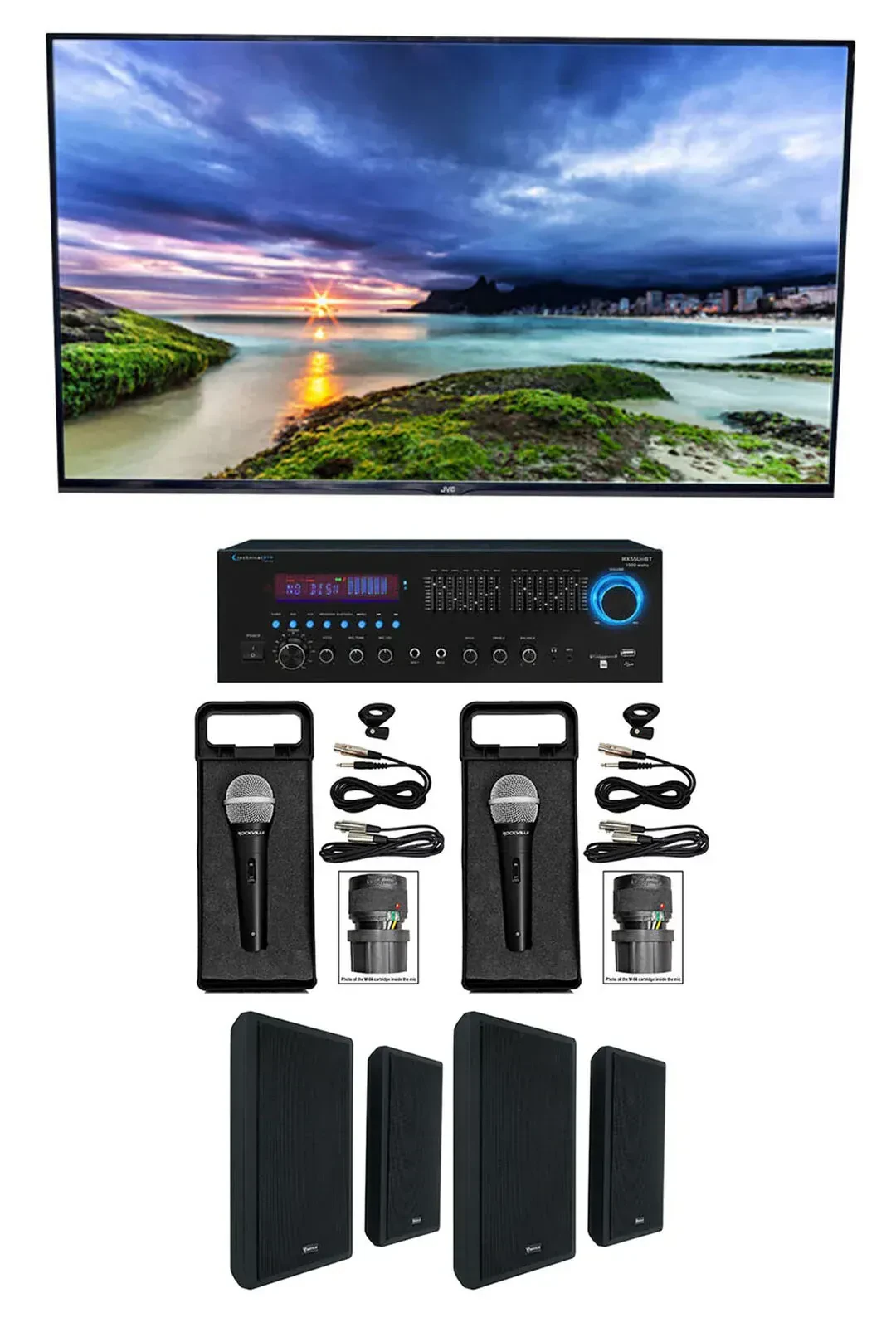 Technical Pro Home Karaoke Machine System w/ Bluetooth+(4) 5.25" Wall Speakers