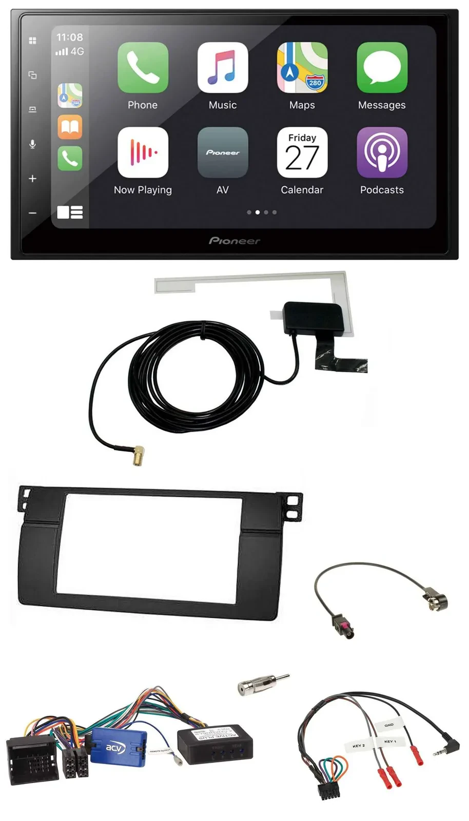 Автомагнитола Pioneer 2DIN Bluetooth DAB USB для BMW 3 Series E46 (2002–2006), черный