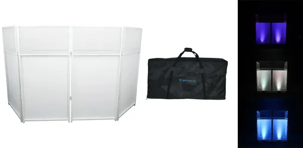 Rockville Rockbooth XL White Event Booth DJ Facade w/Built in Table+Bag+Scrims