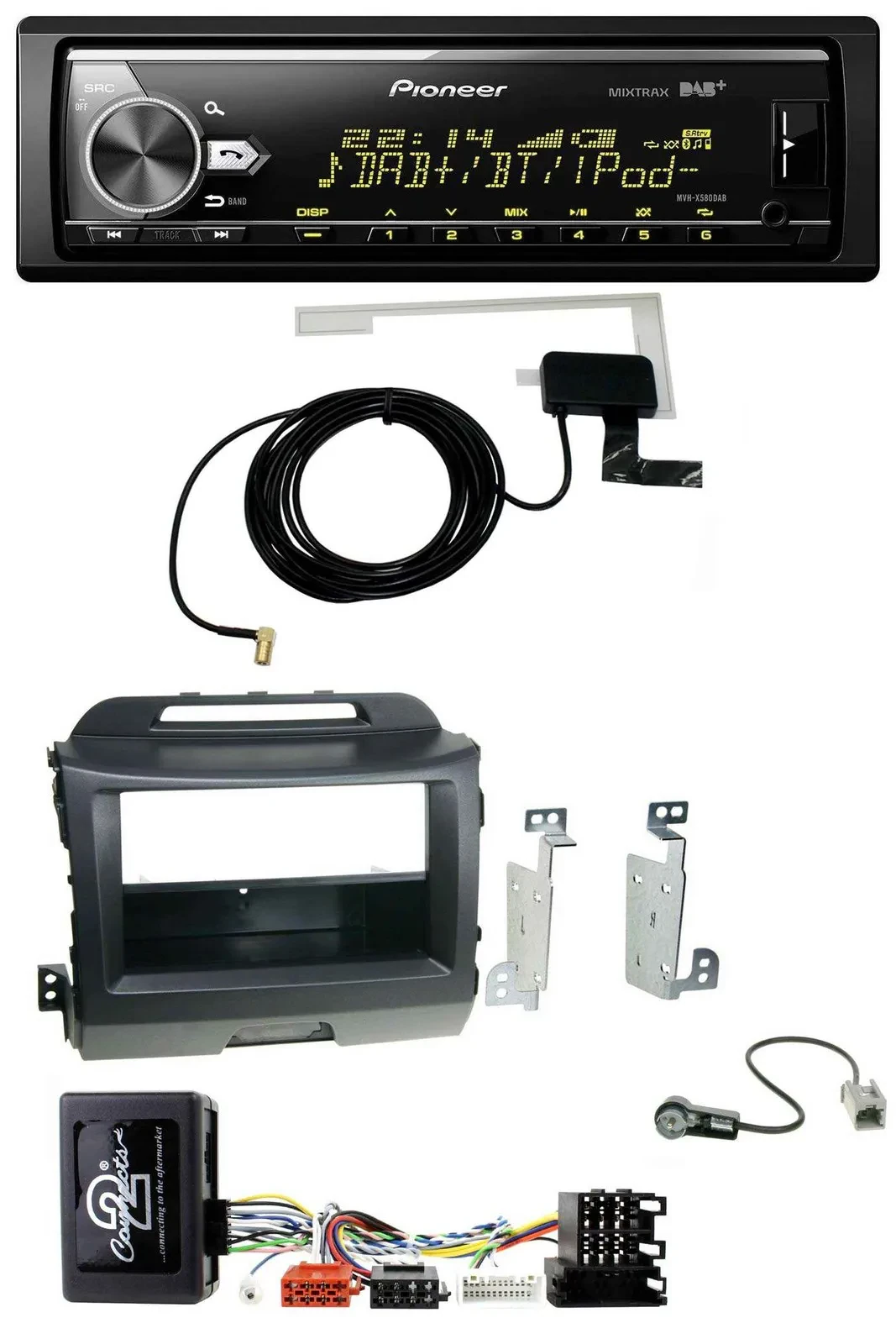 Автомагнитола для Kia Sportage 3 (2010–2015) Pioneer Bluetooth, DAB, USB, навигация, черный