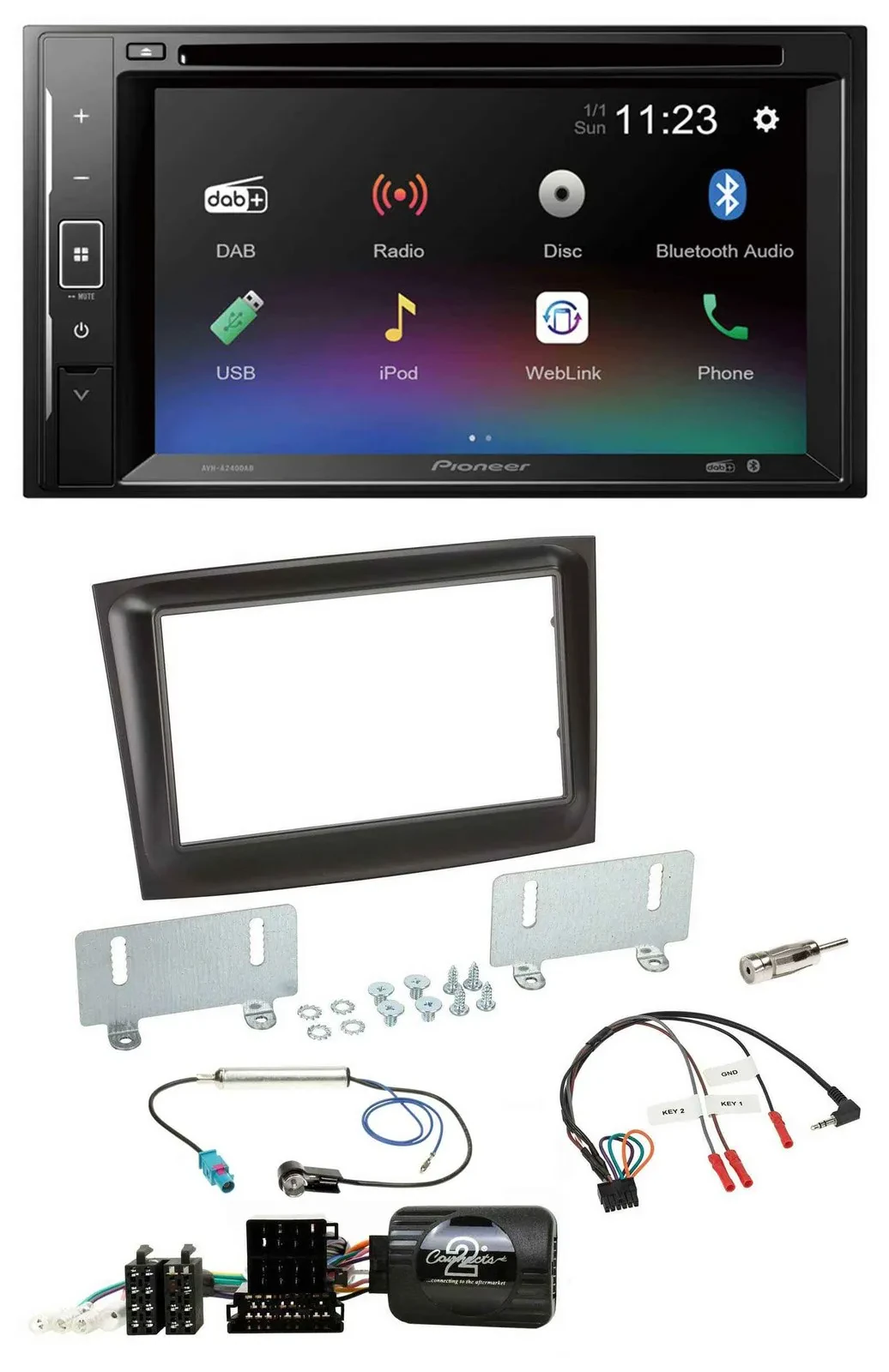Автомагнитола Pioneer 2DIN Bluetooth DAB DVD USB для Fiat Doblo, ISO CAN-Bus