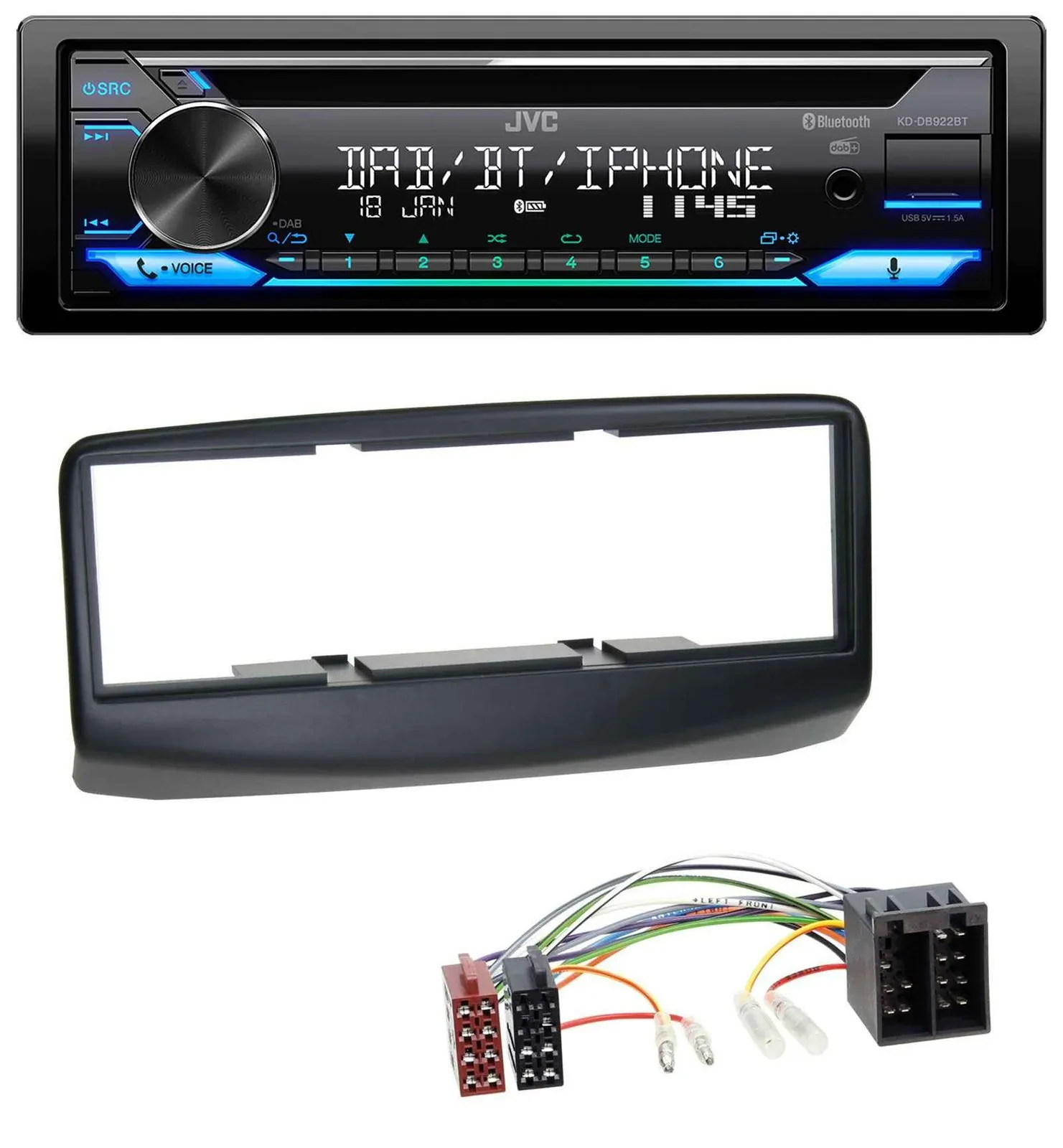 JVC Bluetooth MP3 USB DAB CD Autoradio für Fiat Multipla 186 Facelift 2006-2010