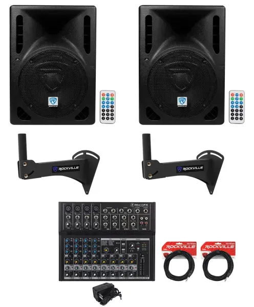 2) Rockville RPG8BT 8" Bluetooth 400w Speakers+Wall Mounts 4 Restaurant/Bar/Cafe