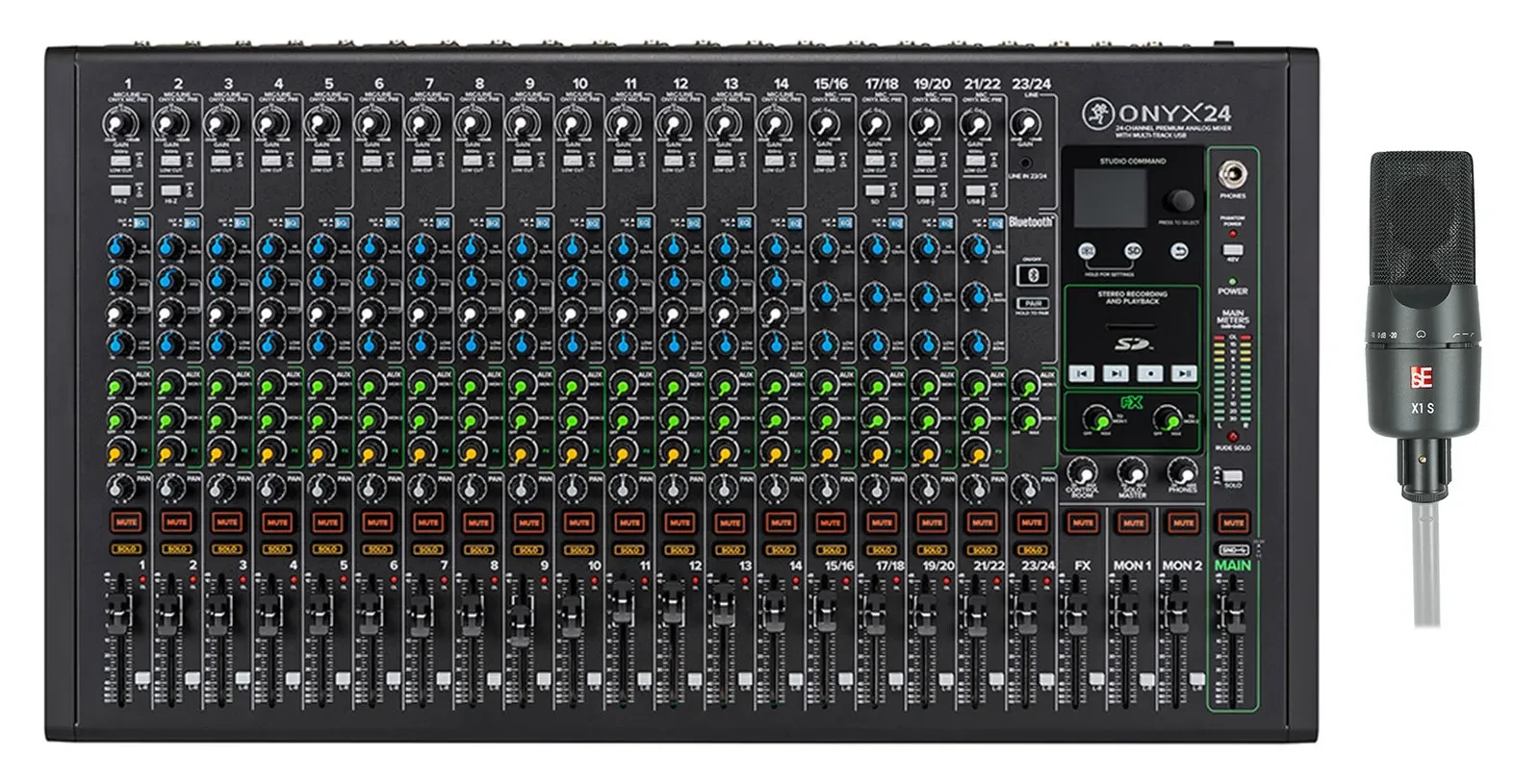 Аналоговый микшерный пульт Mackie ONYX24 24-канальный с многодорожечным USB (набор) с микрофоном sE Electronics X1 S