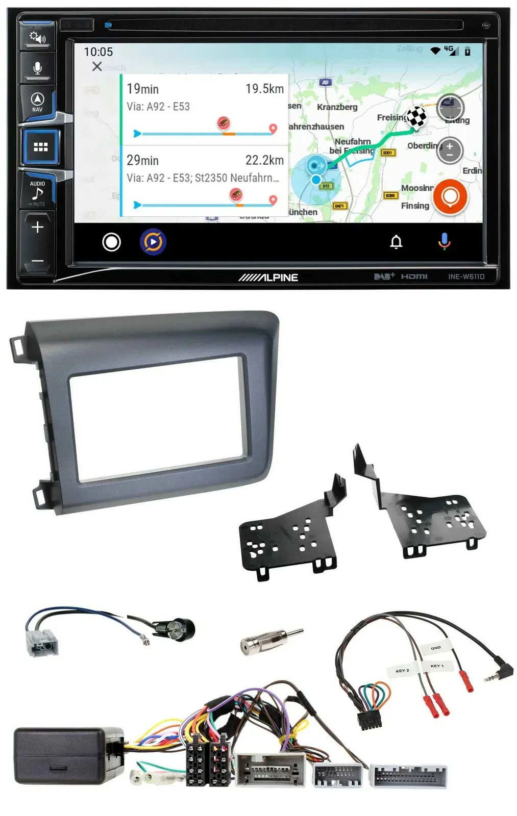 Alpine Bluetooth TMC USB DAB 2DIN Lenkrad Navigation für Honda Civic US Modelle