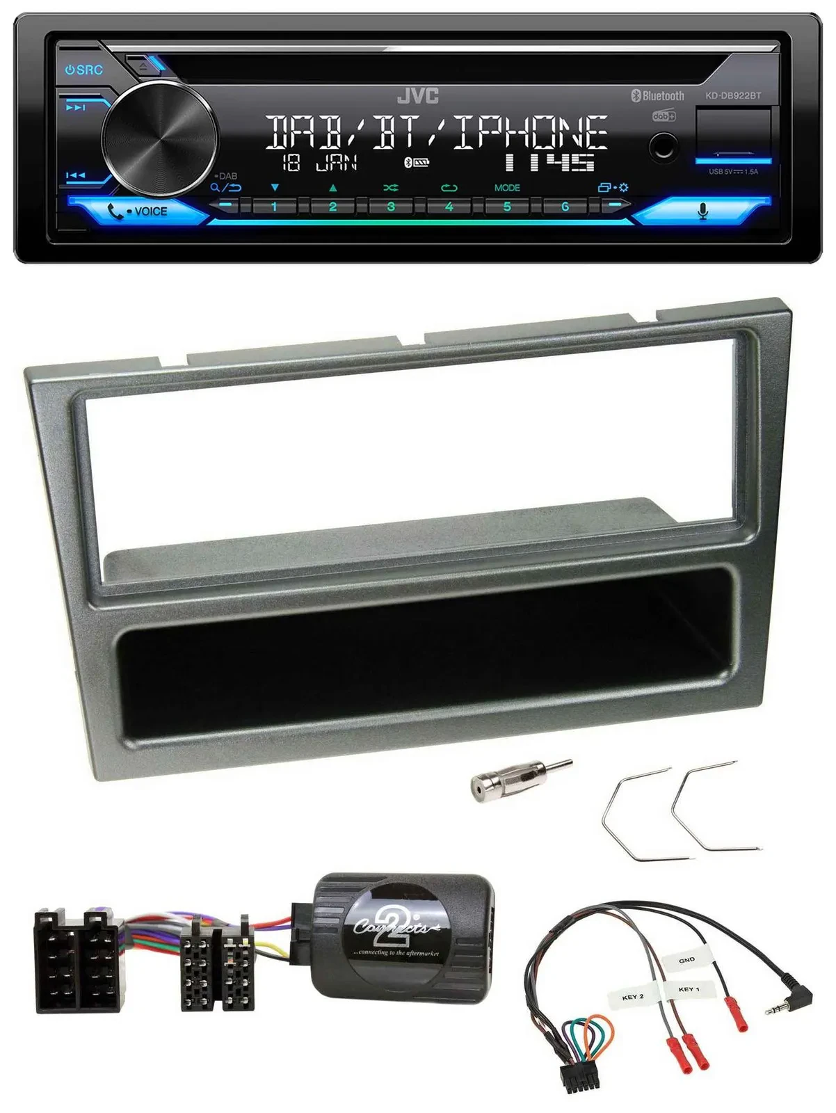 JVC Bluetooth Lenkrad USB DAB CD Autoradio für Opel Corsa C 00-04 aluminium
