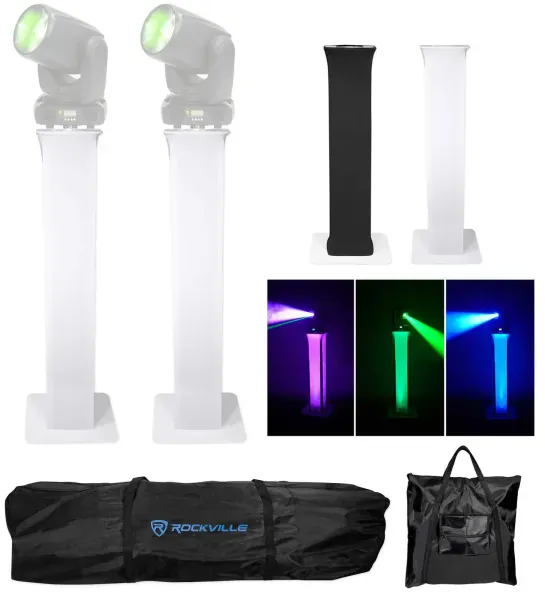 (2) Totem Stands+Black+White Scrims For (2) American DJ Inno Beam LED Lights