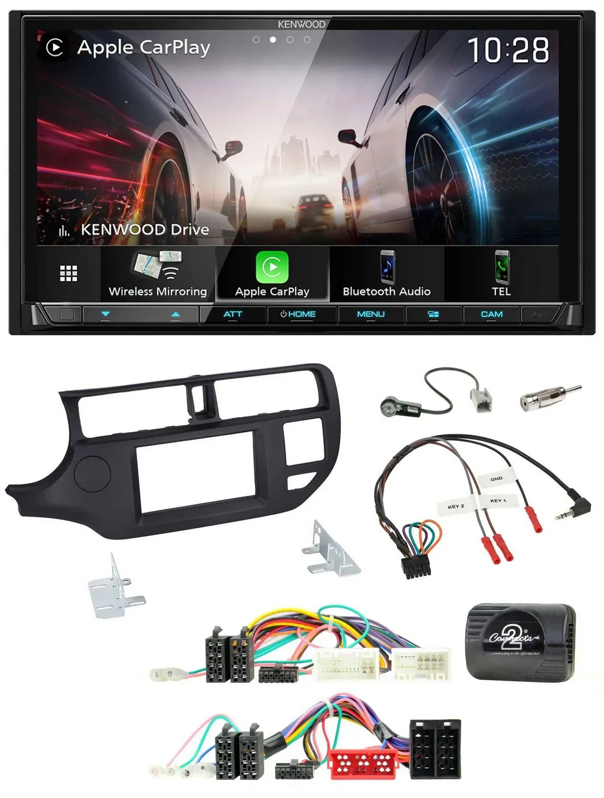 Kenwood Lenkrad 2DIN USB DAB Bluetooth Autoradio für Kia Rio UB 11-15 schwarz