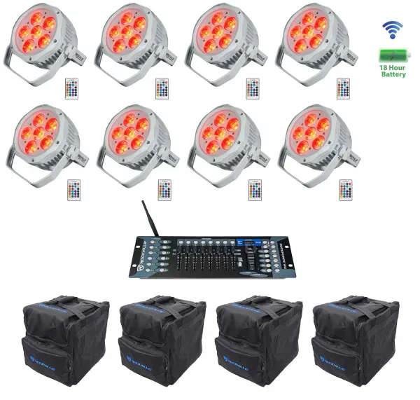 8) Rockville BEST PAR H2O White Water Resistant Lights+Bags+Wireless DMX Control