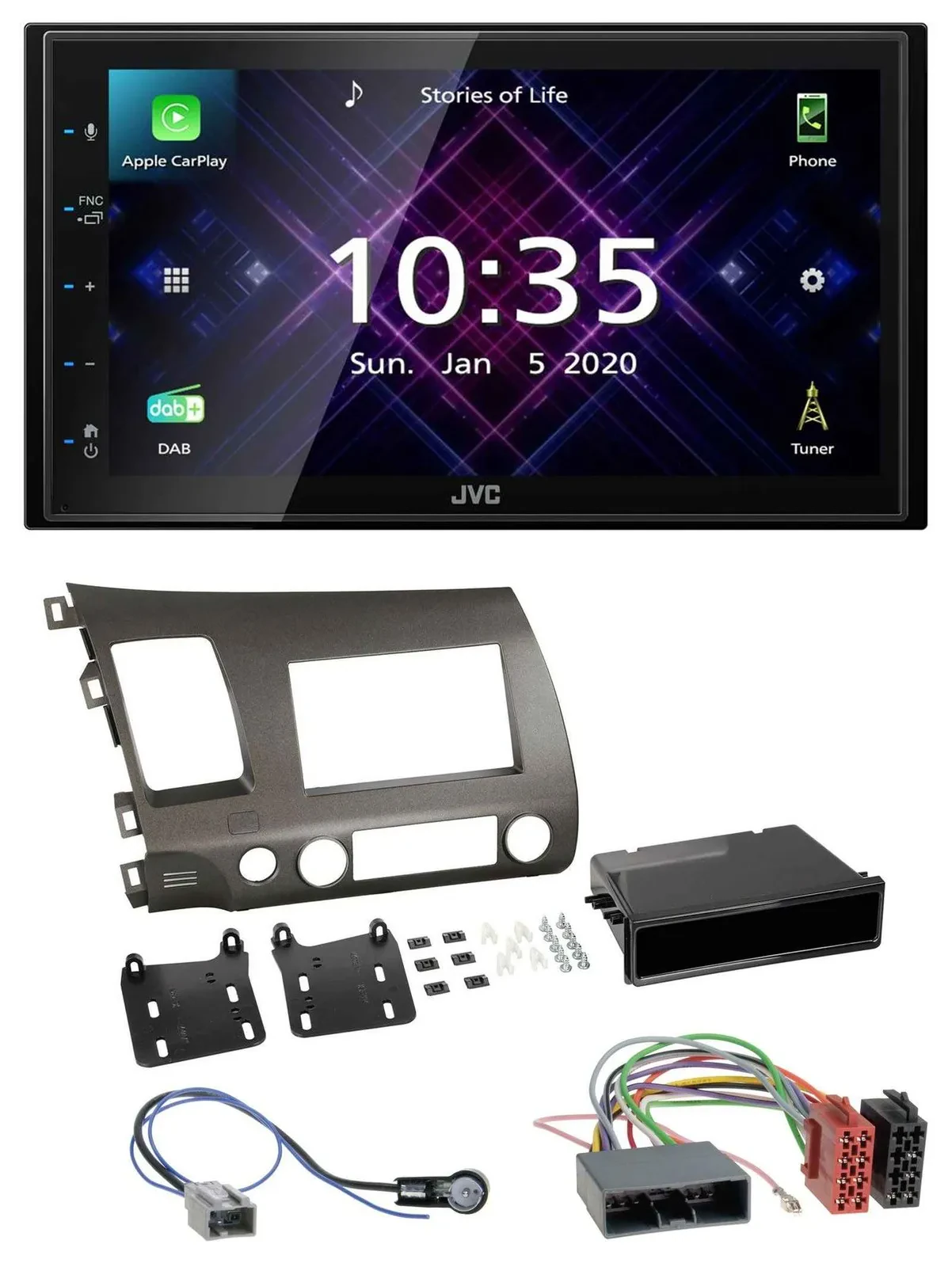 JVC DAB 2DIN MP3 Bluetooth USB Autoradio für Honda Civic Hybrid FD3 06-10 anthra