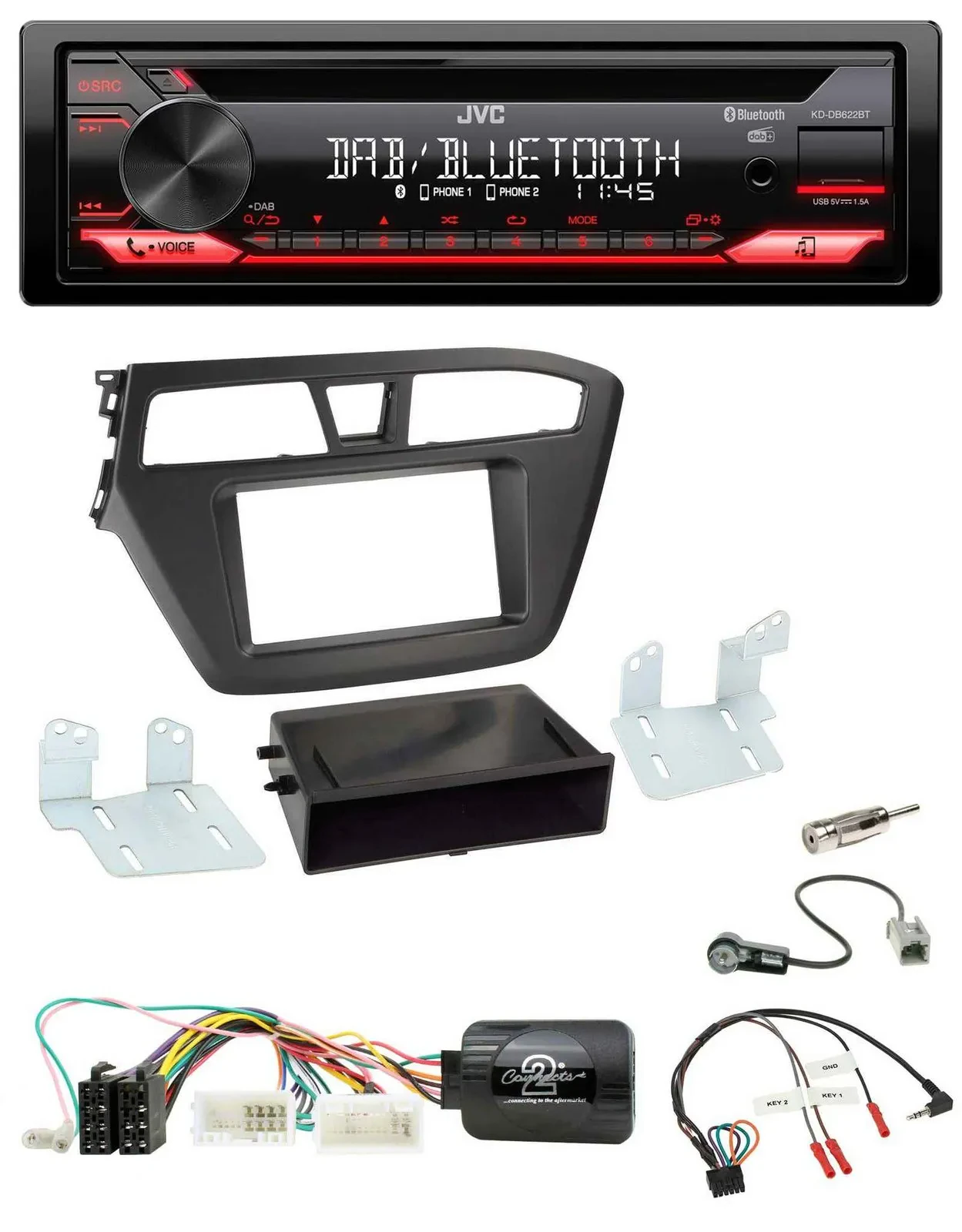 JVC CD DAB USB Bluetooth Lenkrad Autoradio für Hyundai i20 (ab 2015)