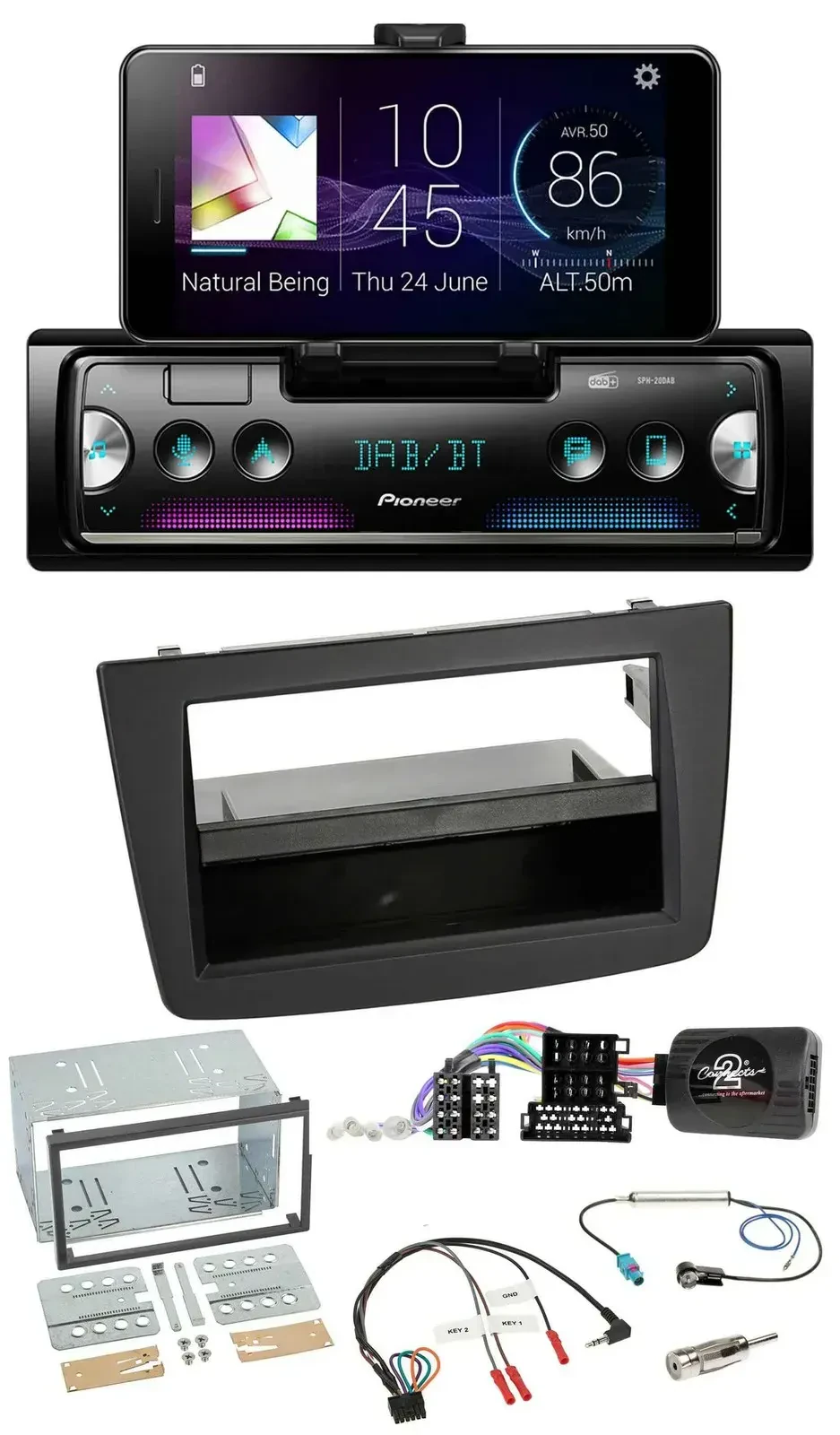 Автомагнитола Pioneer USB, Bluetooth, DAB для Alfa Romeo MiTo 2008–2014, чёрная
